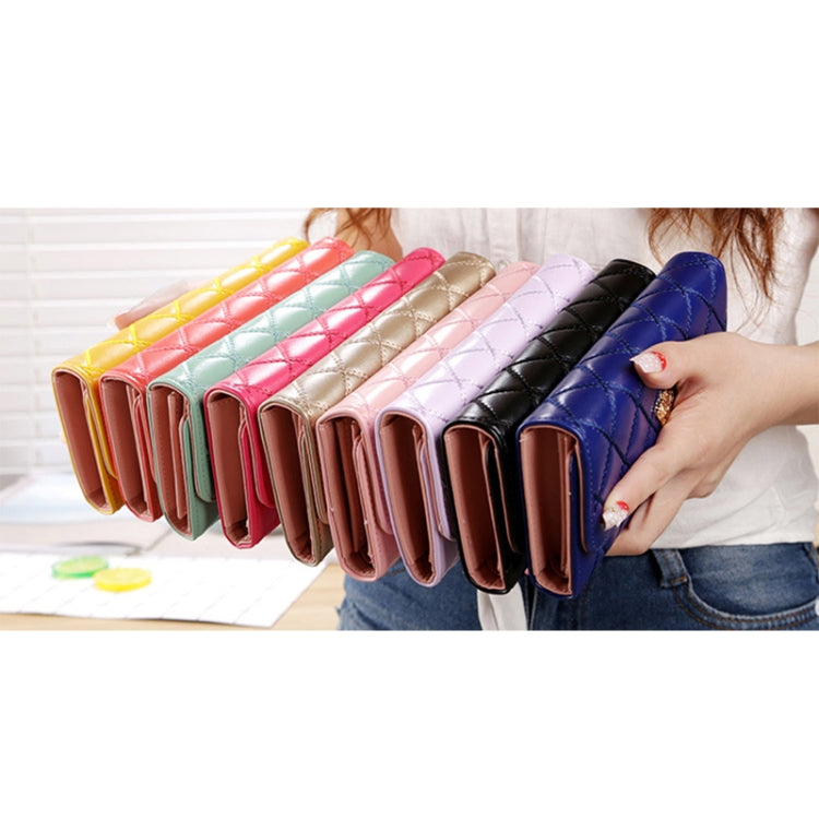 Fashion Argyles Texture Metal Crown 3-Folding Long Design PU Leather Wallet Coin Purse for Women