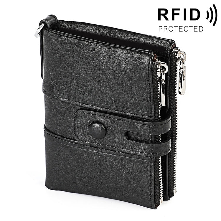 3529 Retro Crazy Horse Texture Double Zipper Anti-magnetic RFID Wallet for Man with Card Slots