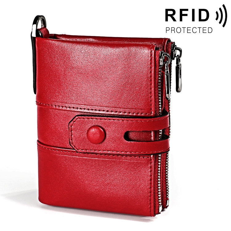 3529 Retro Crazy Horse Texture Double Zipper Anti-magnetic RFID Wallet for Man with Card Slots