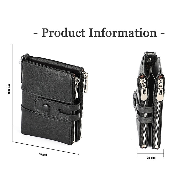 LT3529 Retro Crazy Horse Texture Double Zipper Anti-magnetic RFID Chain Wallet with Card Slots