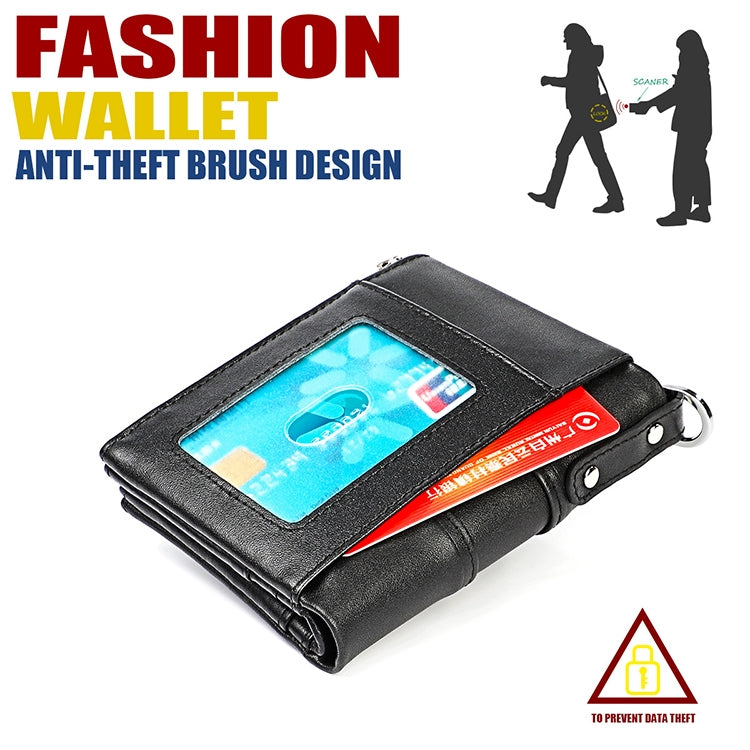 LT3529 Retro Crazy Horse Texture Double Zipper Anti-magnetic RFID Chain Wallet with Card Slots