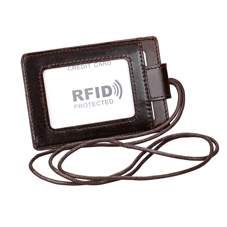 KB153 Antimagnetic RFID Leather Card Holder ID Card Badge with Lanyard