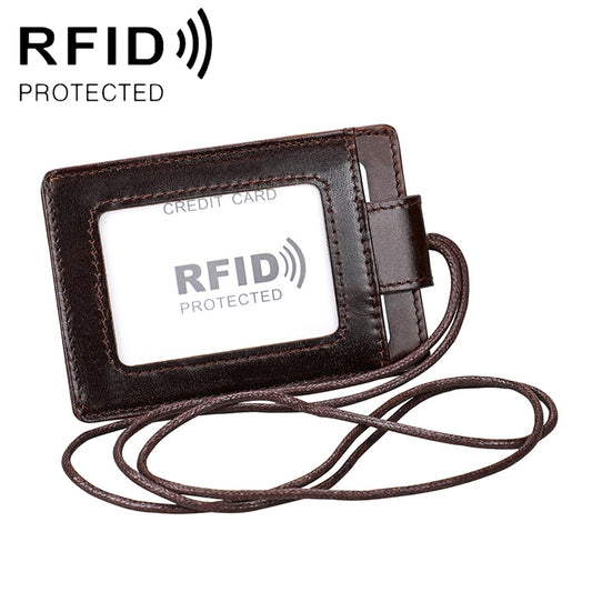 KB153 Antimagnetic RFID Leather Card Holder ID Card Badge with Lanyard