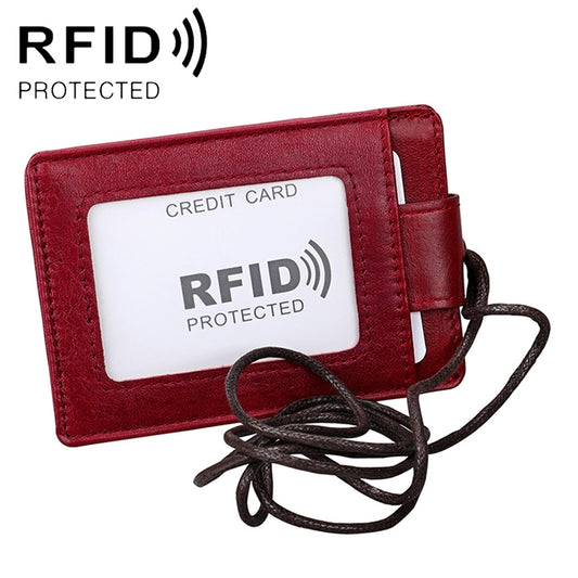 KB153 Antimagnetic RFID Leather Card Holder ID Card Badge with Lanyard