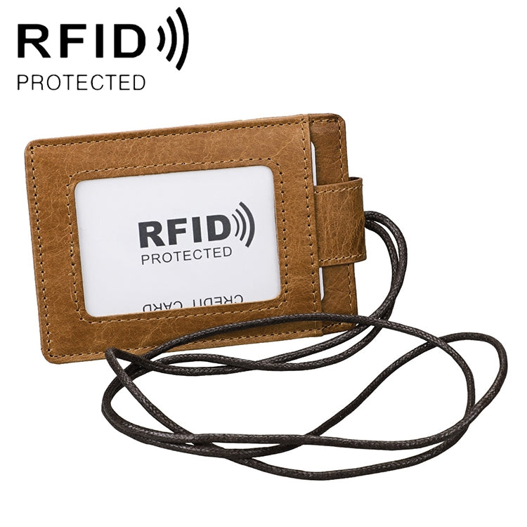 KB153 Antimagnetic RFID Leather Card Holder ID Card Badge with Lanyard