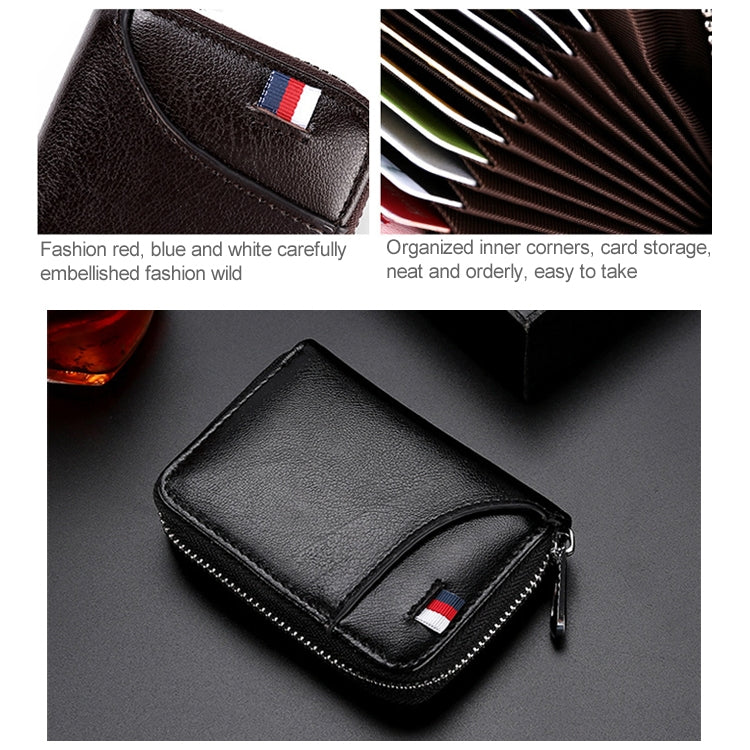 KB155 Antimagnetic RFID Zipper Leather Large-capacity Cards Holder Wallet