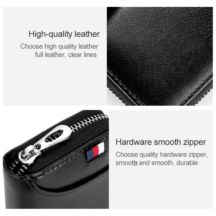 KB155 Antimagnetic RFID Zipper Leather Large-capacity Cards Holder Wallet