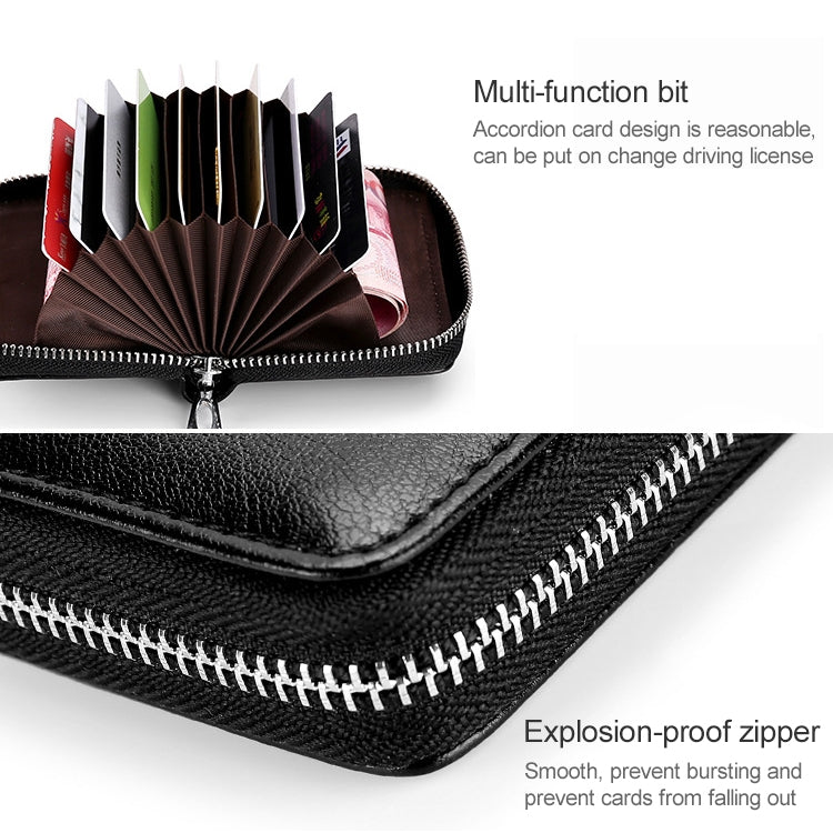 KB155 Antimagnetic RFID Zipper Leather Large-capacity Cards Holder Wallet