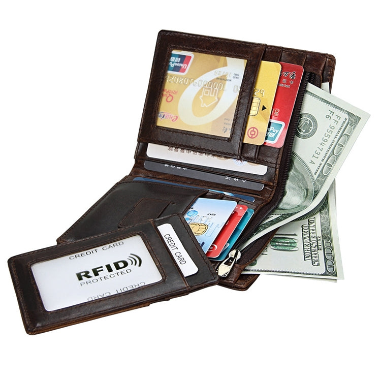 8232 Antimagnetic RFID Men Oil Wax Leather Wallet with Detachable Card Holder
