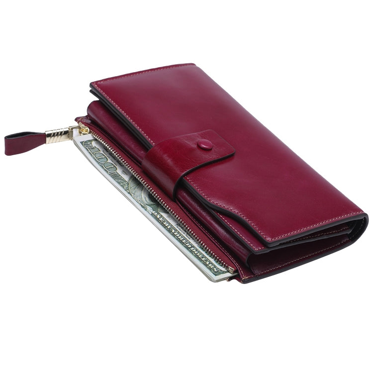 8236 Antimagnetic RFID Multi-function Oil Wax Leather Lady Wallet Large-capacity Purse