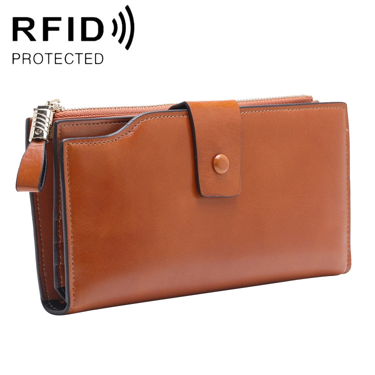 8236 Antimagnetic RFID Multi-function Oil Wax Leather Lady Wallet Large-capacity Purse