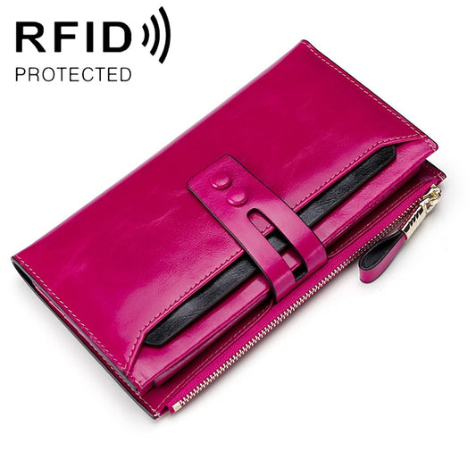 8239 Antimagnetic RFID Multi-function Leather Lady Wallet Large-capacity Purse with Detachable Card Holder (Rose Purple)