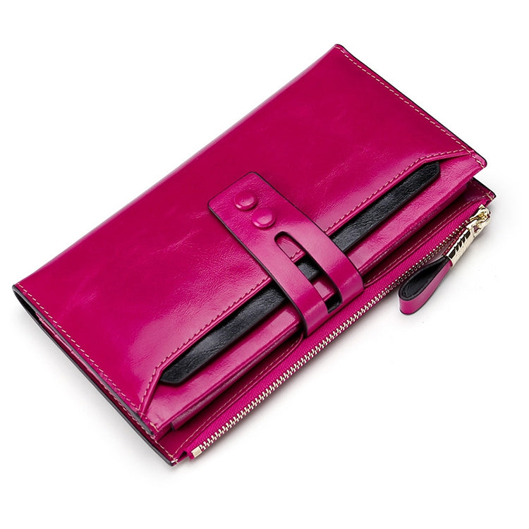 8239 Antimagnetic RFID Multi-function Leather Lady Wallet Large-capacity Purse with Detachable Card Holder (Rose Purple)
