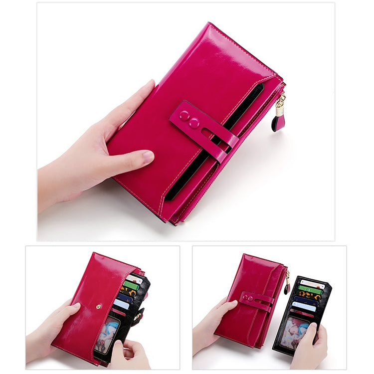 8239 Antimagnetic RFID Multi-function Leather Lady Wallet Large-capacity Purse with Detachable Card Holder (Rose Purple)