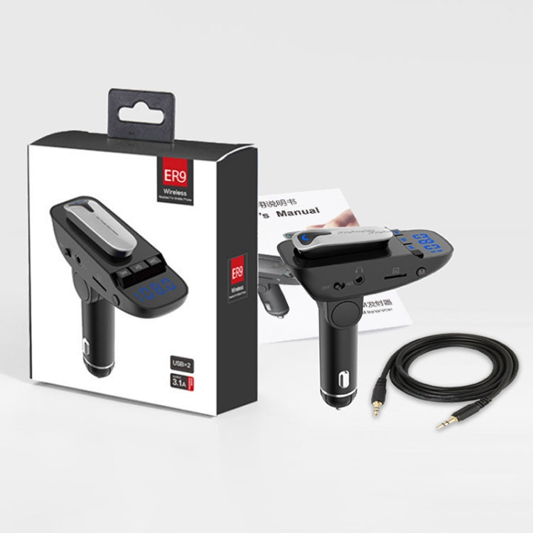 ER9 2 in 1 Hands-Free Calling Car Kit Wireless Bluetooth Headset Dual USB Charger FM Transmitter MP3 Music Player
