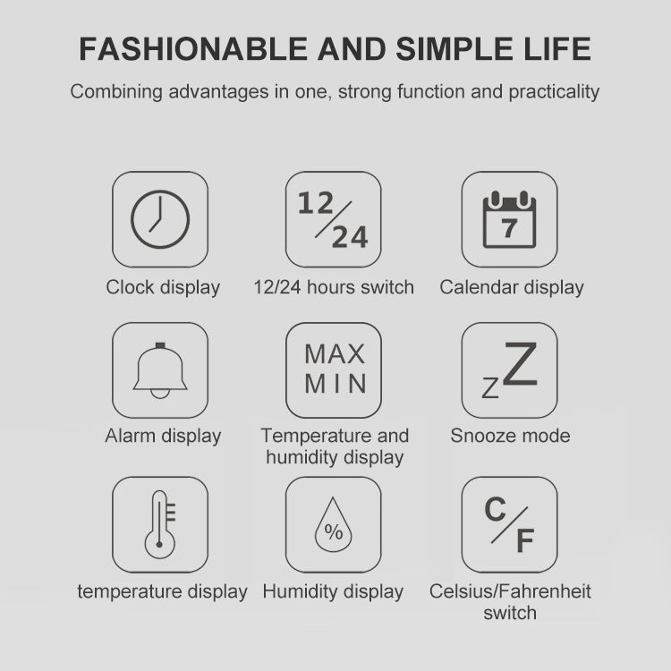 TS-8608 Multifunction Large Screen Clock Household Creative Thermometer Hygrometer