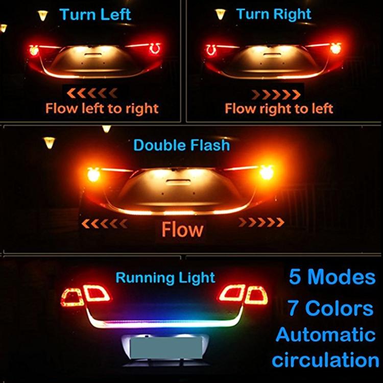 1.5m Car Auto Waterproof Universal Rear Colorful Flowing Light Tail Box Lights Red Light Brake Light Yellow Light Turn Signal Light LED Lamp Strip Tail Decoration, DC 9-36V
