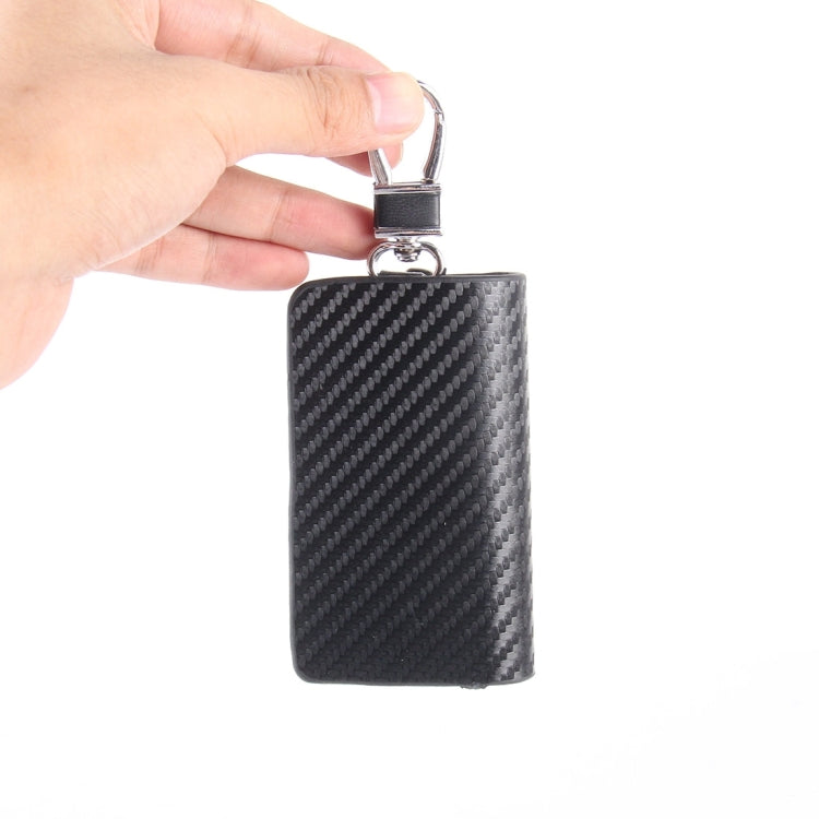 Universal Leather Carbon Fiber Texture Waist Hanging Zipper Wallets Key Holder Bag (No Include Key)