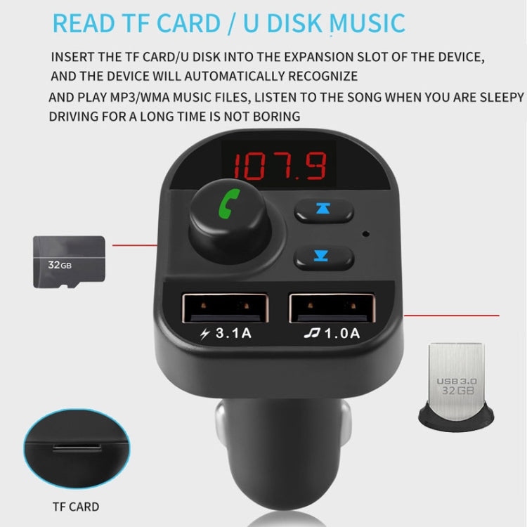 805E Dual USB Charging Bluetooth FM Transmitter MP3 Music Player Car Kit, Support Hands-Free Call  & Read TF Card / U Disk Music