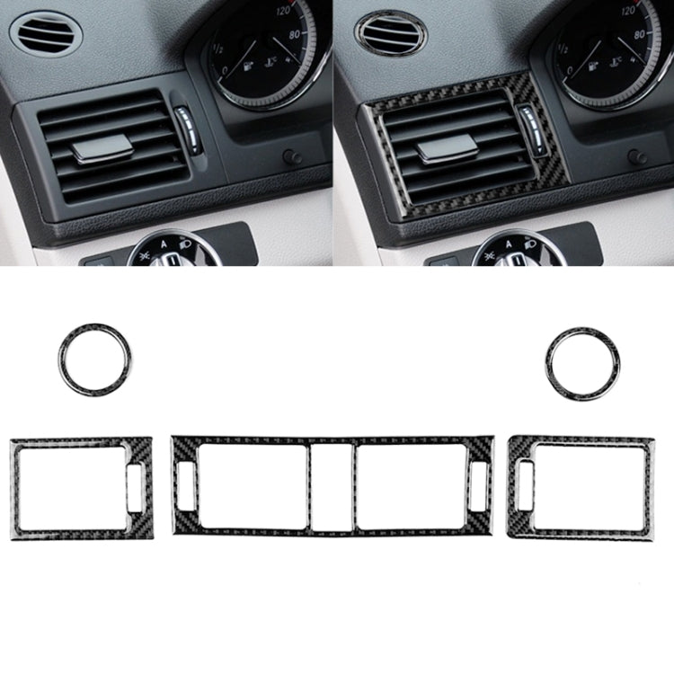 Car Carbon Fiber Air Outlet Ring + Intermediate Air Outlet + Side Air Outlet Panel Decorative Sticker for Mercedes-Benz W204 2007-2010