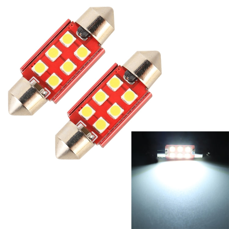 2 PCS 36mm DC12V / 2.2W / 6000K / 180LM 6LEDs SMD-3030 Car Reading Lamp