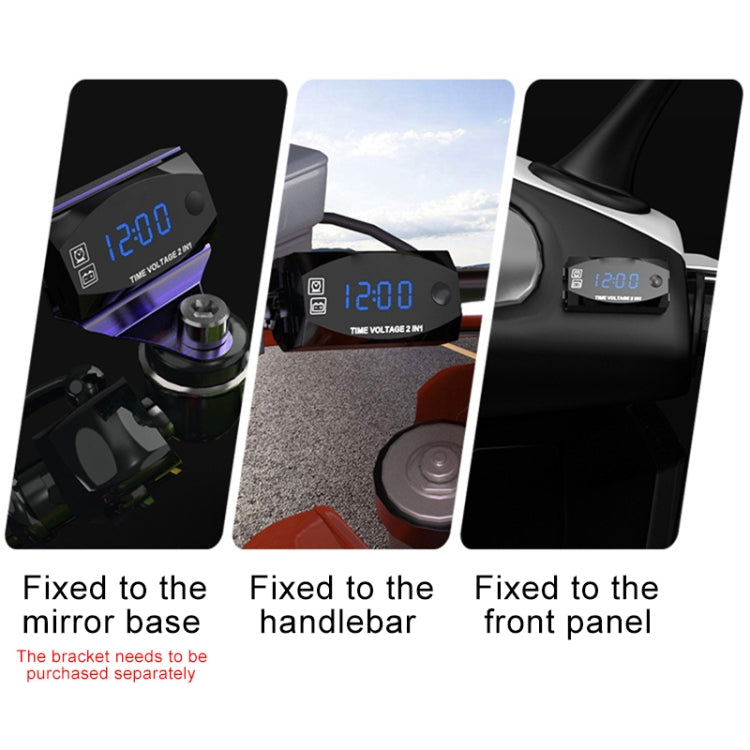 Motorcycle Multi-functional 2 in 1 Digital Display Voltmeter + Electronic Clock, 6-30V IP67