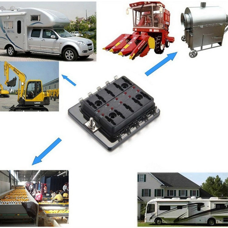 Universal 6 Way Fuse Box Block Fuse Holder Box Car Vehicle Circuit Automotive Blade Tool 6 Way Fuse Block, DC 10V-32V