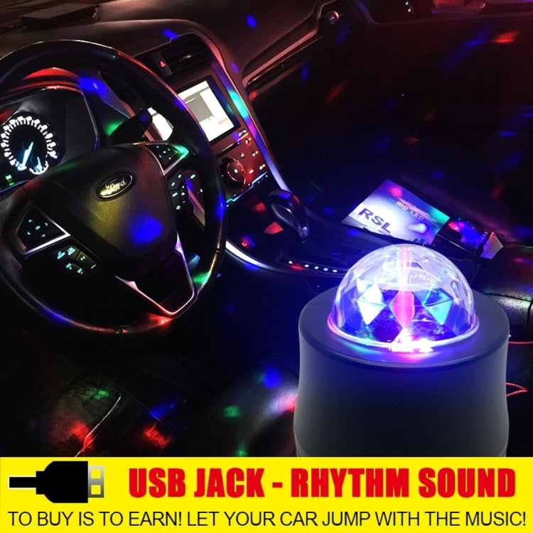 5V 6W Colorful Car Decoration DJ Light Sound Activated Rotating Strobe Effect Atmosphere Light Star Music Light Lamp with 6 RGB LED Lights, Cable Length:4m