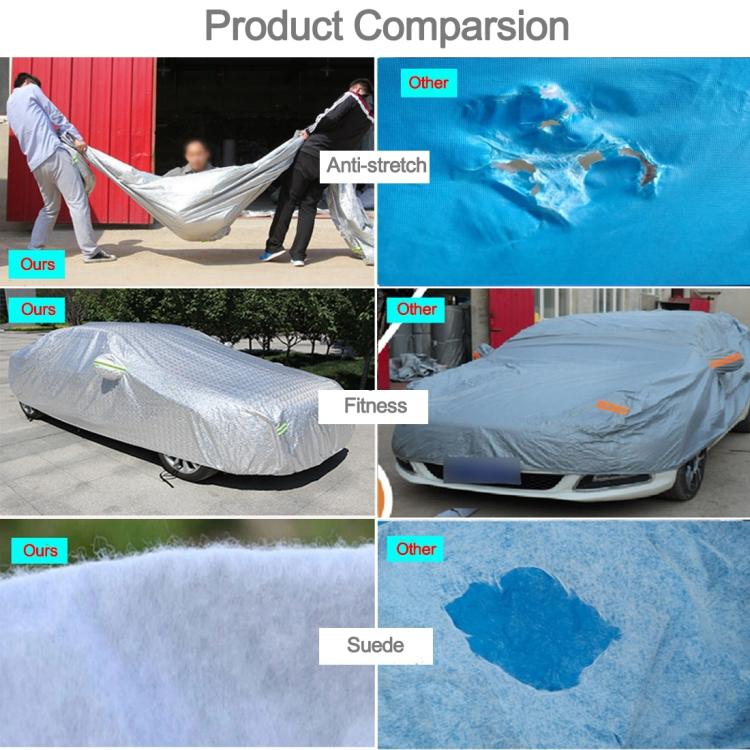 Aluminum Film PEVA Cotton Wool Anti-Dust Waterproof Sunproof Anti-frozen Anti-scratch Heat Dissipation SUV Car Cover with Warning Strips, Fits Cars up 5.1m(199 inch) in Length
