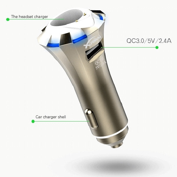 A8 3 in 1 Bluetooth Earphone & Safety Hammer & Car Charger, Support Hands-free Call & USB Quick Charger Function