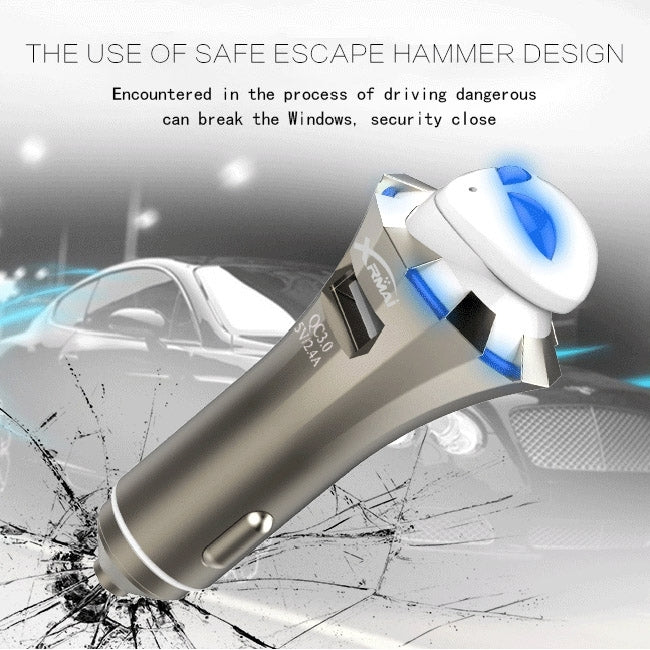 A8 3 in 1 Bluetooth Earphone & Safety Hammer & Car Charger, Support Hands-free Call & USB Quick Charger Function