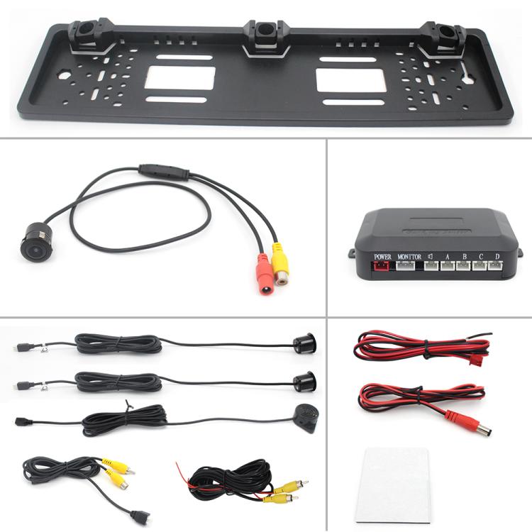 PZ600-L Europe Car License Plate Frame Rear View Camera Visual Rear View Parking System with 2 Reversing Radar Detector