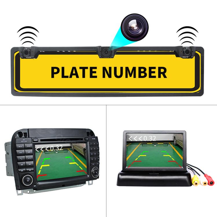 PZ600-L Europe Car License Plate Frame Rear View Camera Visual Rear View Parking System with 2 Reversing Radar Detector