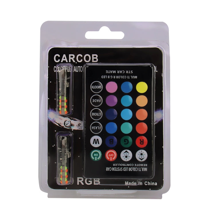 2 PCS W5W 194 T10 Multi Colors COB 12 SMD RGB LED Bulbs with Remote Control Wedge Side Lights License Plate Lamp, DC 12V