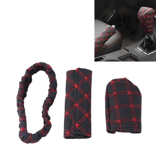 3 PCS Car Hand Brake Cover Shift Knob Gear Stick Cushion Sets Rear View Mirror Sets Cover Car Accessory Interior Decoration Pad