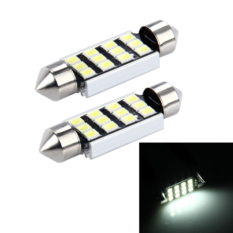 2 PCS 3.5W 250 LM 6000K 39MM 12 SMD-2835 LEDs Bicuspid Port Decoding Car Dome Lamp LED Reading Light, DC 12V