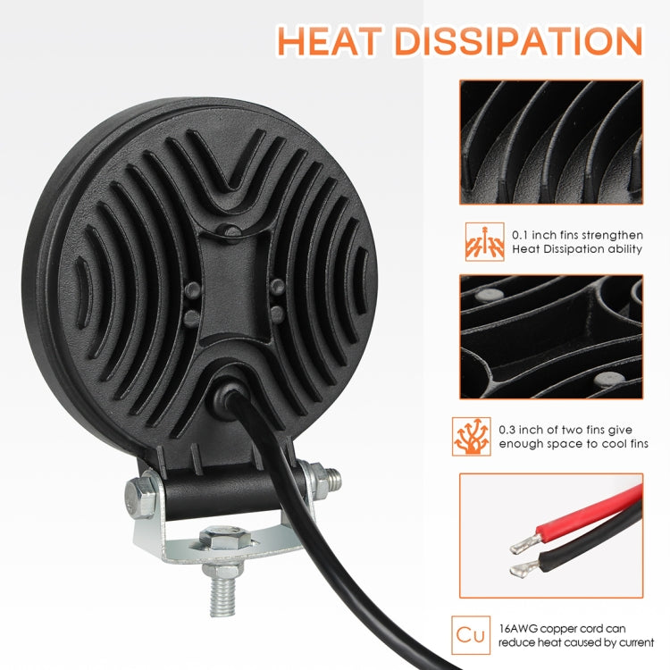 2 PCS 4 inch 15W Spot / Flood Light White Light Round-Shaped Waterproof Car SUV Work Lights Spotlight LED Bulbs, DC 9-30V