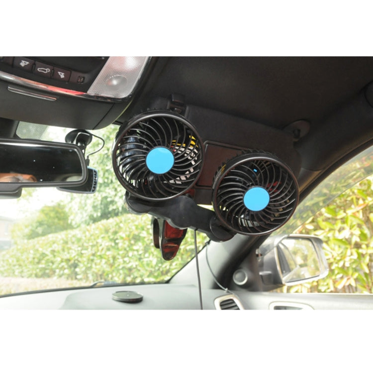 HUXIN HX-T605 7W 360 Degree Adjustable Rotation Clip Two Head Low Noise Mini Electric Car Fan with Gear Switch, DC12V