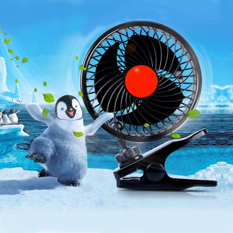 HUXIN HX-T602E 6.5W 4.5inch 360 Degree Adjustable Rotation Clip One Head Low Noise Mini Electric Car Fan with Roller Switch, DC24V