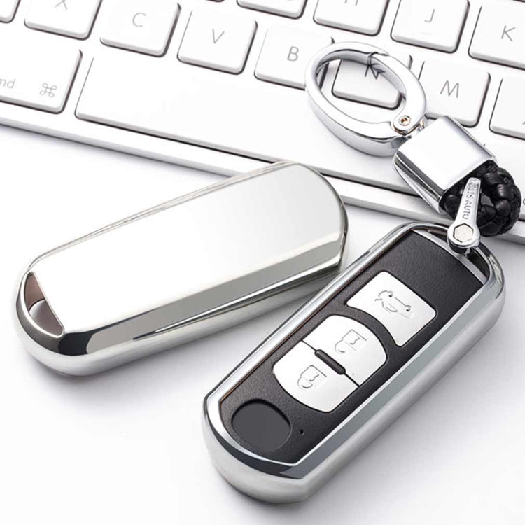 Electroplating TPU Single-shell Car Key Case with Key Ring for Mazda 3 AXELA / CX-8 / CX-5 / CX-4 / 6 ATENZA