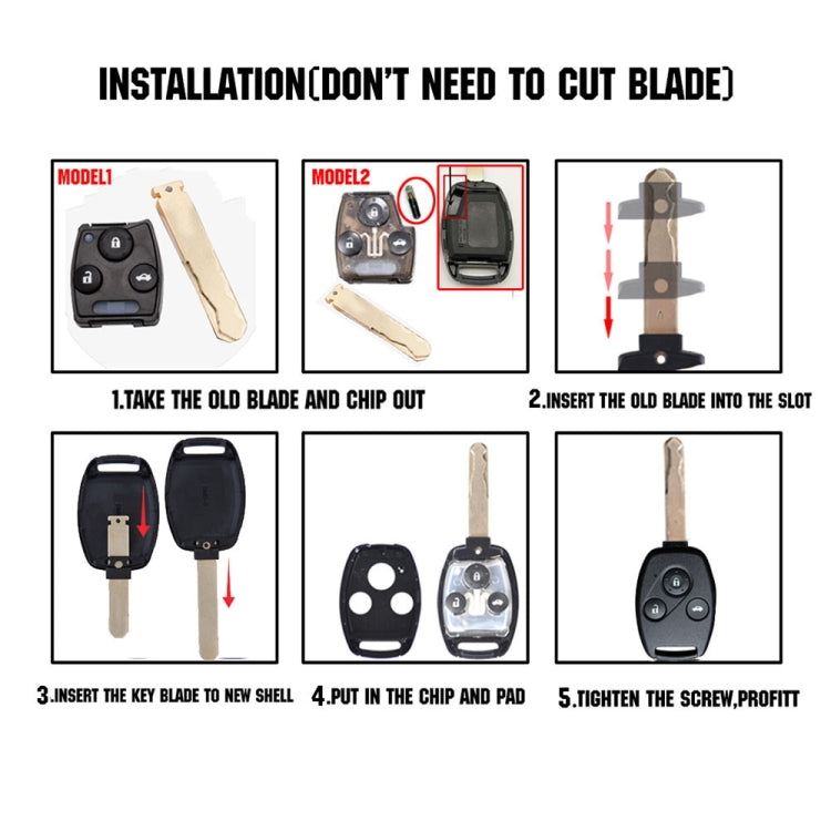 Replacement Non-embryo Car Key Case for HONDA 2 + 1 Button Car Keys, without Battery