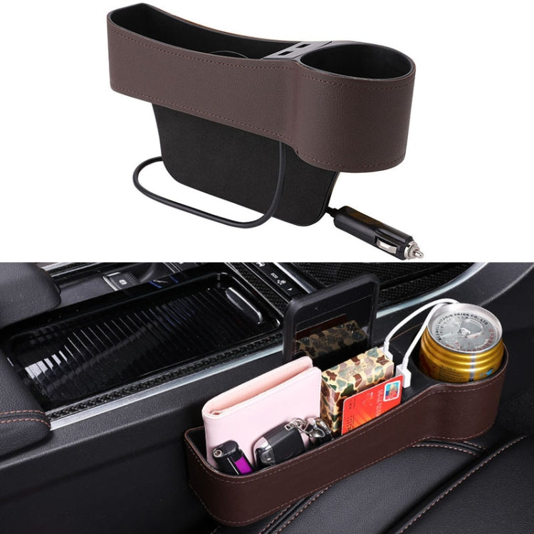 Car Multi-functional Co-pilot Seat Console PU Leather Box Cigarette Lighter Charging Pocket Cup Holder Seat Gap Side Storage Box
