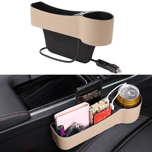 Car Multi-functional Co-pilot Seat Console PU Leather Box Cigarette Lighter Charging Pocket Cup Holder Seat Gap Side Storage Box