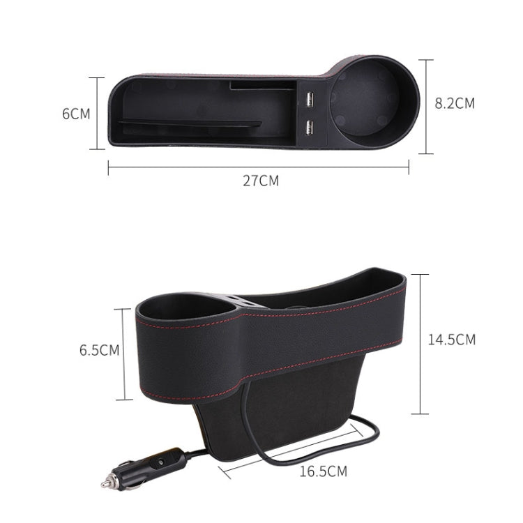 Car Multi-functional Co-pilot Seat Console PU Leather Box Cigarette Lighter Charging Pocket Cup Holder Seat Gap Side Storage Box