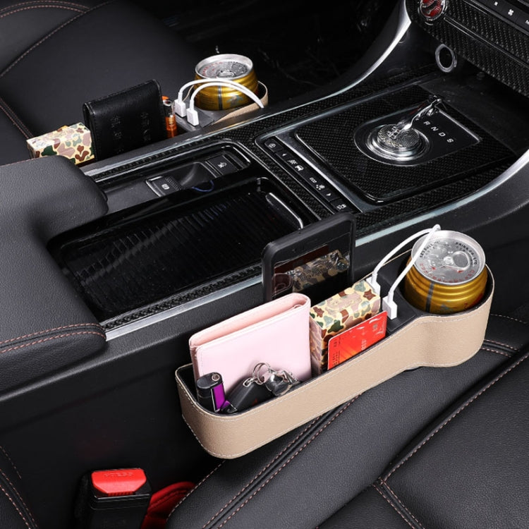 Car Multi-functional Co-pilot Seat Console PU Leather Box Cigarette Lighter Charging Pocket Cup Holder Seat Gap Side Storage Box