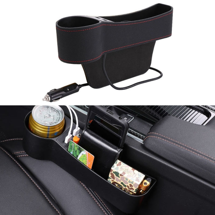 Car Multi-functional Driver Seat Console PU Leather Box Cigarette Lighter Charging Pocket Cup Holder Seat Gap Side Storage Box