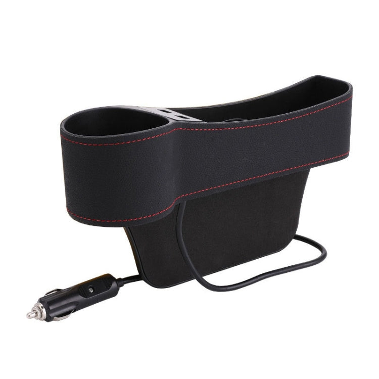 Car Multi-functional Driver Seat Console PU Leather Box Cigarette Lighter Charging Pocket Cup Holder Seat Gap Side Storage Box
