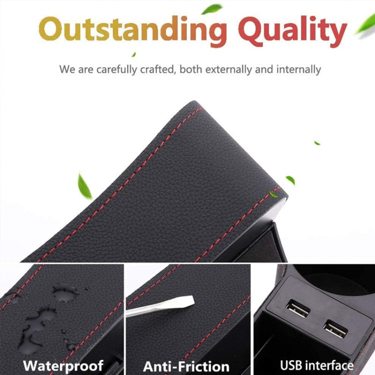 Car Multi-functional Driver Seat Console PU Leather Box Cigarette Lighter Charging Pocket Cup Holder Seat Gap Side Storage Box