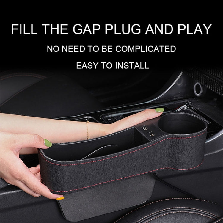 Car Multi-functional Driver Seat Console PU Leather Box Cigarette Lighter Charging Pocket Cup Holder Seat Gap Side Storage Box