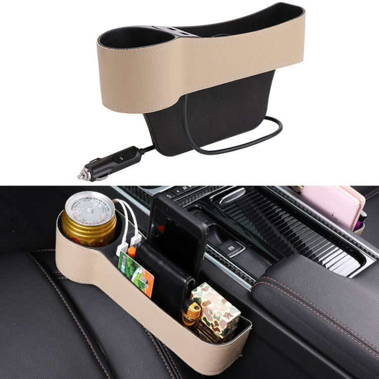 Car Multi-functional Driver Seat Console PU Leather Box Cigarette Lighter Charging Pocket Cup Holder Seat Gap Side Storage Box